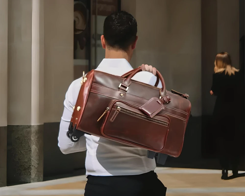 leather carry on duffel