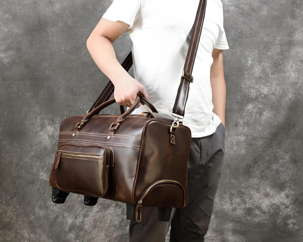 brown leather carry on luggage